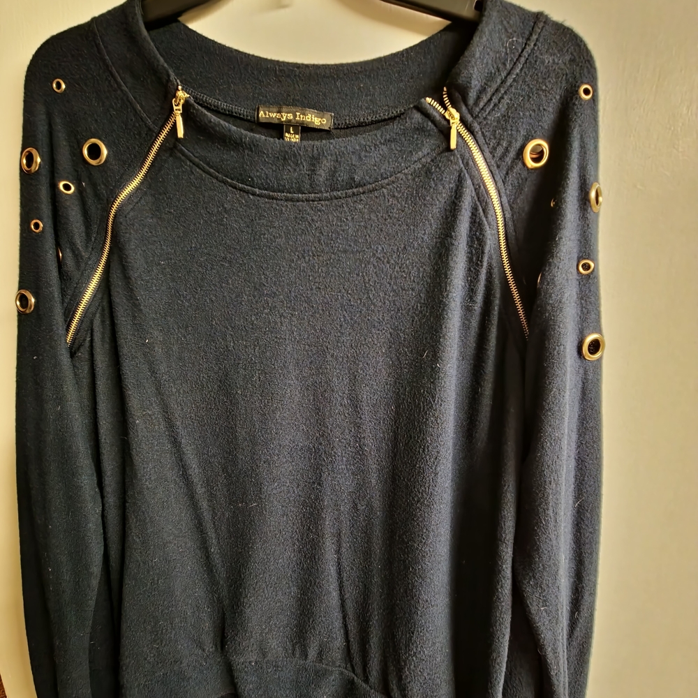 Elegant Navy Sweater with Gold Details